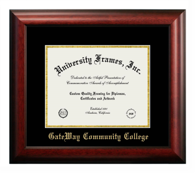 GateWay Community College (AZ) Diploma Frame in Satin Mahogany with Black & Gold Mats for DOCUMENT: 8 1/2"H X 11"W  