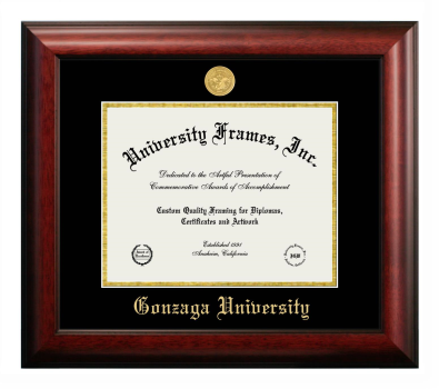 Gonzaga University Diploma Frame in Satin Mahogany with Black & Gold Mats for document: 8 1/2"h x 11"w  