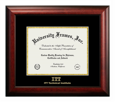 ITT Technical Institute Diploma Frame in Satin Mahogany with Black & Gold Mats for DOCUMENT: 8 1/2"H X 11"W  