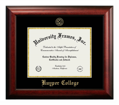 Kuyper College Diploma Frame in Satin Mahogany with Black & Gold Mats for DOCUMENT: 8 1/2"H X 11"W  