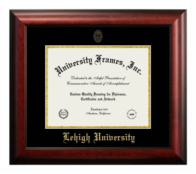 Lehigh University Diploma Frame in Satin Mahogany with Black & Gold Mats for DOCUMENT: 8 1/2"H X 11"W  