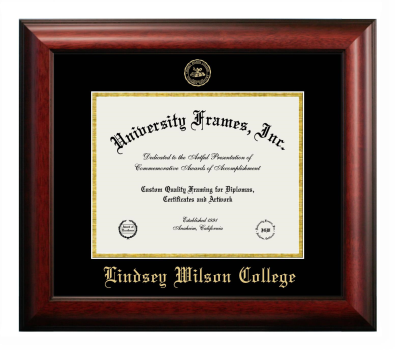 Lindsey Wilson College Diploma Frame in Satin Mahogany with Black & Gold Mats for document: 8 1/2"h x 11"w  
