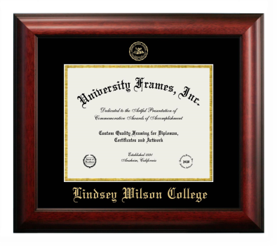 Lindsey Wilson College Diploma Frame in Satin Mahogany with Black & Gold Mats for DOCUMENT: 8 1/2"H X 11"W  