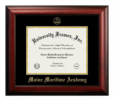 Maine Maritime Academy Diploma Frame in Satin Mahogany with Black & Gold Mats for document: 8 1/2"h x 11"w  