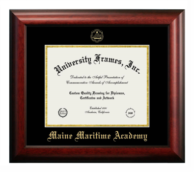 Maine Maritime Academy Diploma Frame in Satin Mahogany with Black & Gold Mats for DOCUMENT: 8 1/2"H X 11"W  