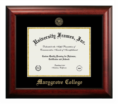 Marygrove College Diploma Frame in Satin Mahogany with Black & Gold Mats for DOCUMENT: 8 1/2"H X 11"W  