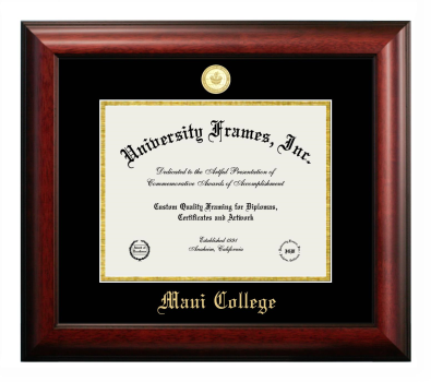 Maui College Diploma Frame in Satin Mahogany with Black & Gold Mats for DOCUMENT: 8 1/2"H X 11"W  