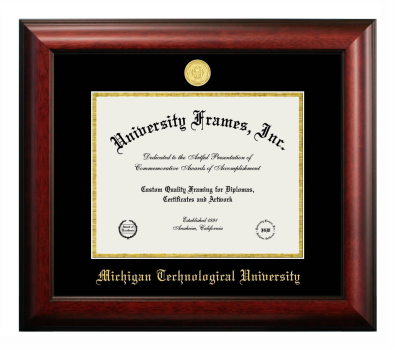 Michigan Technological University Diploma Frame in Satin Mahogany with Black & Gold Mats for DOCUMENT: 8 1/2"H X 11"W  