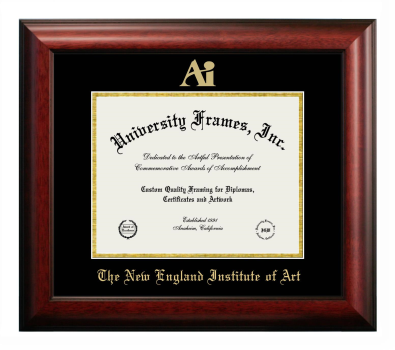 New England Institute of Art Diploma Frame in Satin Mahogany with Black & Gold Mats for document: 8 1/2"h x 11"w  
