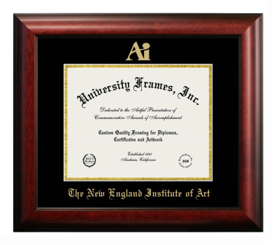 New England Institute of Art Diploma Frame in Satin Mahogany with Black & Gold Mats for DOCUMENT: 8 1/2"H X 11"W  