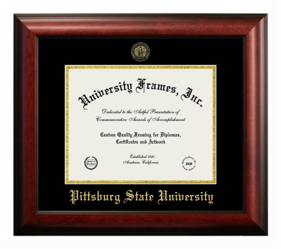 Pittsburg State University Diploma Frame in Satin Mahogany with Black & Gold Mats for document: 8 1/2"h x 11"w  