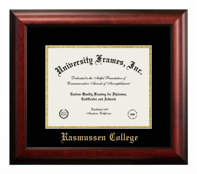 Rasmussen College (St. Cloud) Diploma Frame in Satin Mahogany with Black & Gold Mats for DOCUMENT: 8 1/2"H X 11"W  