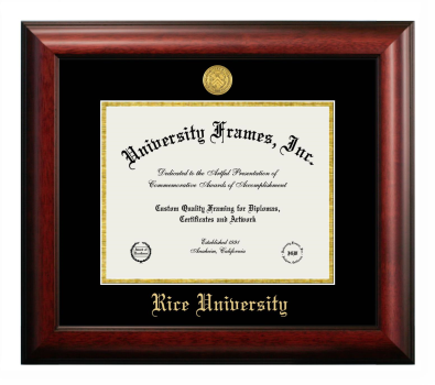 Rice University Diploma Frame in Satin Mahogany with Black & Gold Mats for document: 8 1/2"h x 11"w  