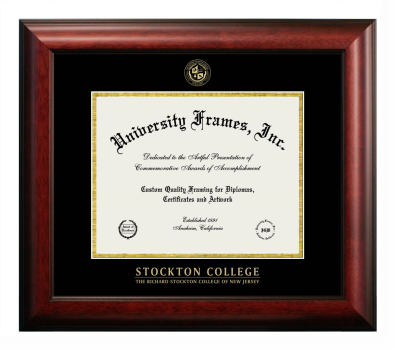 Richard Stockton College of New Jersey Diploma Frame in Satin Mahogany with Black & Gold Mats for DOCUMENT: 8 1/2"H X 11"W  