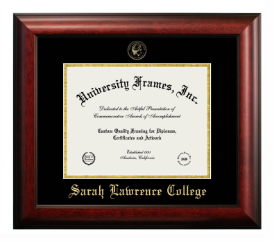 Sarah Lawrence College Diploma Frame in Satin Mahogany with Black & Gold Mats for document: 8 1/2"h x 11"w  
