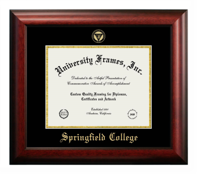 Springfield College (Massachusetts) Diploma Frame in Satin Mahogany with Black & Gold Mats for DOCUMENT: 8 1/2"H X 11"W  