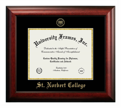St. Norbert College Diploma Frame in Satin Mahogany with Black & Gold Mats for DOCUMENT: 8 1/2"H X 11"W  