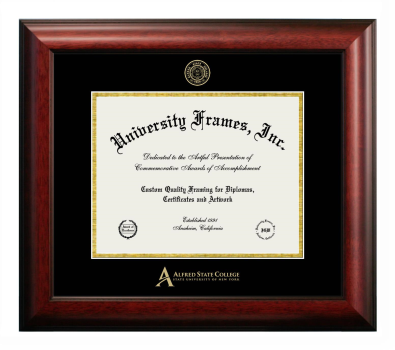 Alfred State (SUNY) Diploma Frame in Satin Mahogany with Black & Gold Mats for DOCUMENT: 8 1/2"H X 11"W  