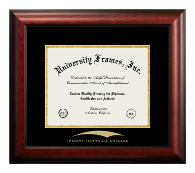 Trident Technical College Diploma Frame in Satin Mahogany with Black & Gold Mats for DOCUMENT: 8 1/2"H X 11"W  