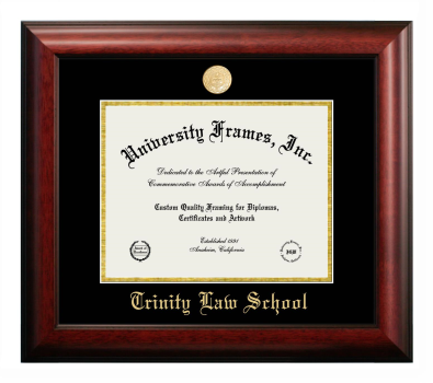 Trinity Law School (of Trinity International University) Diploma Frame in Satin Mahogany with Black & Gold Mats for DOCUMENT: 8 1/2"H X 11"W  