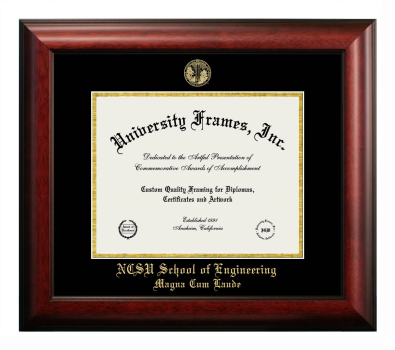 NCSU School of Engineering (Magna Cum Laude) Diploma Frame in Satin Mahogany with Black & Gold Mats for DOCUMENT: 8 1/2"H X 11"W  