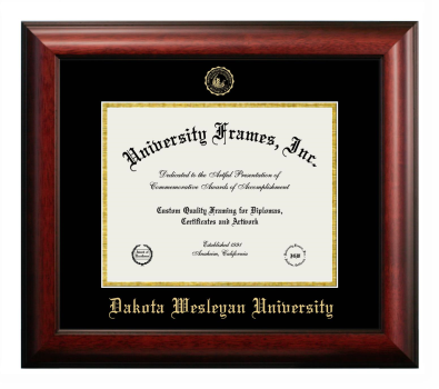 Dakota Wesleyan University Diploma Frame in Satin Mahogany with Black & Gold Mats for DOCUMENT: 8 1/2"H X 11"W  