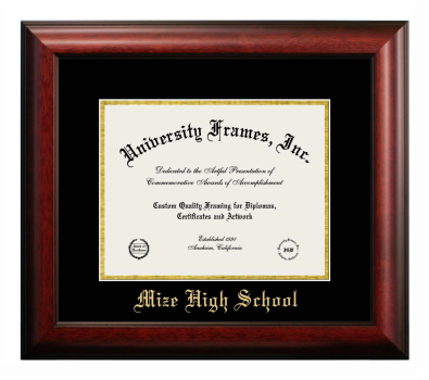 Mize High School Diploma Frame in Satin Mahogany with Black & Gold Mats for document: 8 1/2"h x 11"w  