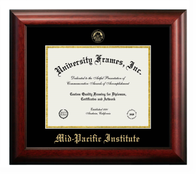 Mid-Pacific Institute Diploma Frame in Satin Mahogany with Black & Gold Mats for DOCUMENT: 8 1/2"H X 11"W  