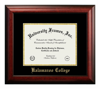Kalamazoo College Diploma Frame in Satin Mahogany with Black & Gold Mats for document: 8 1/2"h x 11"w  