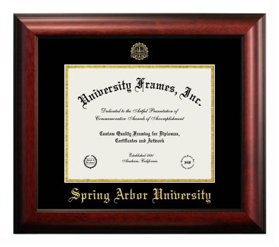 Spring Arbor University Diploma Frame in Satin Mahogany with Black & Gold Mats for document: 8 1/2"h x 11"w  