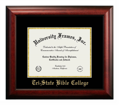 Tri-State Bible College Diploma Frame in Satin Mahogany with Black & Gold Mats for DOCUMENT: 8 1/2"H X 11"W  