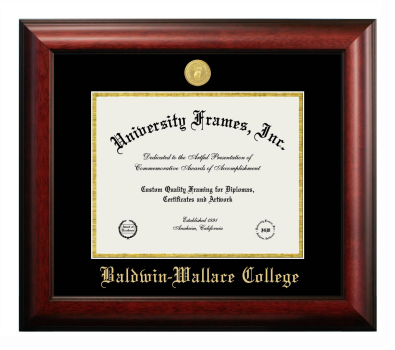 Baldwin-Wallace College Diploma Frame in Satin Mahogany with Black & Gold Mats for DOCUMENT: 8 1/2"H X 11"W  