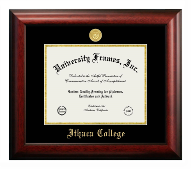 Ithaca College Diploma Frame in Satin Mahogany with Black & Gold Mats for DOCUMENT: 8 1/2"H X 11"W  