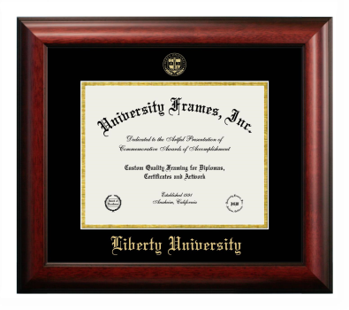 Liberty University Diploma Frame in Satin Mahogany with Black & Gold Mats for document: 8 1/2"h x 11"w  