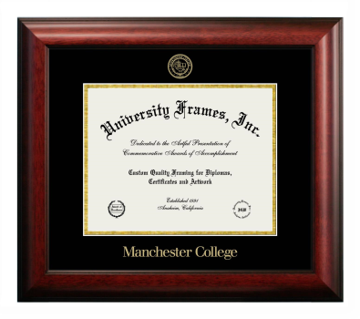 Manchester College Diploma Frame in Satin Mahogany with Black & Gold Mats for document: 8 1/2"h x 11"w  