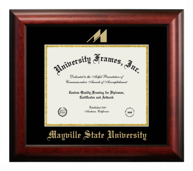 Mayville State University Diploma Frame in Satin Mahogany with Black & Gold Mats for DOCUMENT: 8 1/2"H X 11"W  