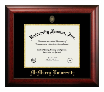 McMurry University Diploma Frame in Satin Mahogany with Black & Gold Mats for DOCUMENT: 8 1/2"H X 11"W  
