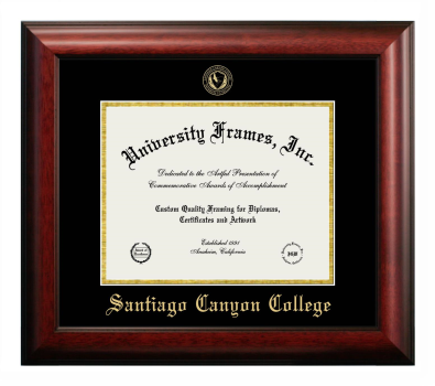 Santiago Canyon College Diploma Frame in Satin Mahogany with Black & Gold Mats for document: 8 1/2"h x 11"w  