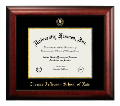 Thomas Jefferson School of Law Diploma Frame in Satin Mahogany with Black & Gold Mats for document: 8 1/2"h x 11"w  