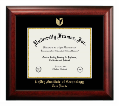 DeVry Institute of Technology Cum Laude  (California) Diploma Frame in Satin Mahogany with Black & Gold Mats for document: 8 1/2"h x 11"w  