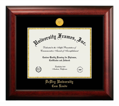 DeVry University Cum Laude Diploma Frame in Satin Mahogany with Black & Gold Mats for DOCUMENT: 8 1/2"H X 11"W  