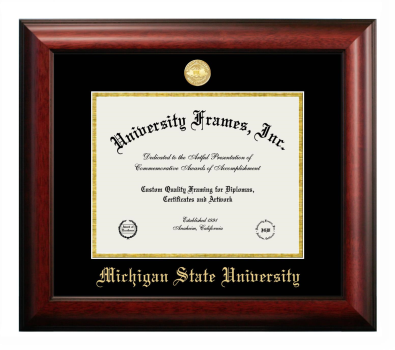 Michigan State University Diploma Frame in Satin Mahogany with Black & Gold Mats for  8 1/2"h x 11"w  
