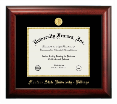 Montana State University - Billings Diploma Frame in Satin Mahogany with Black & Gold Mats for DOCUMENT: 8 1/2"H X 11"W  