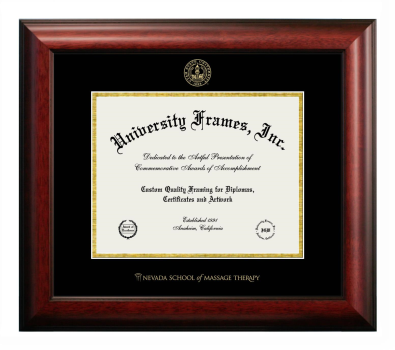 Nevada School of Massage Therapy Diploma Frame in Satin Mahogany with Black & Gold Mats for document: 8 1/2"h x 11"w  