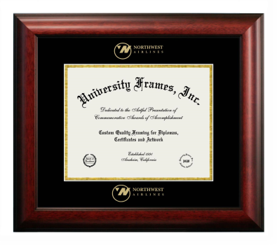 Northwest Airlines Diploma Frame in Satin Mahogany with Black & Gold Mats for DOCUMENT: 8 1/2"H X 11"W  