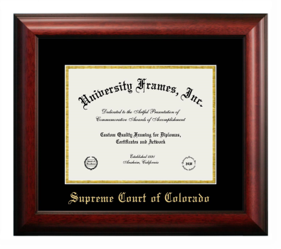 Supreme Court of Colorado Diploma Frame in Satin Mahogany with Black & Gold Mats for DOCUMENT: 8 1/2"H X 11"W  