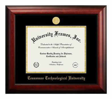 Tennessee Technological University Diploma Frame in Satin Mahogany with Black & Gold Mats for document: 8 1/2"h x 11"w  