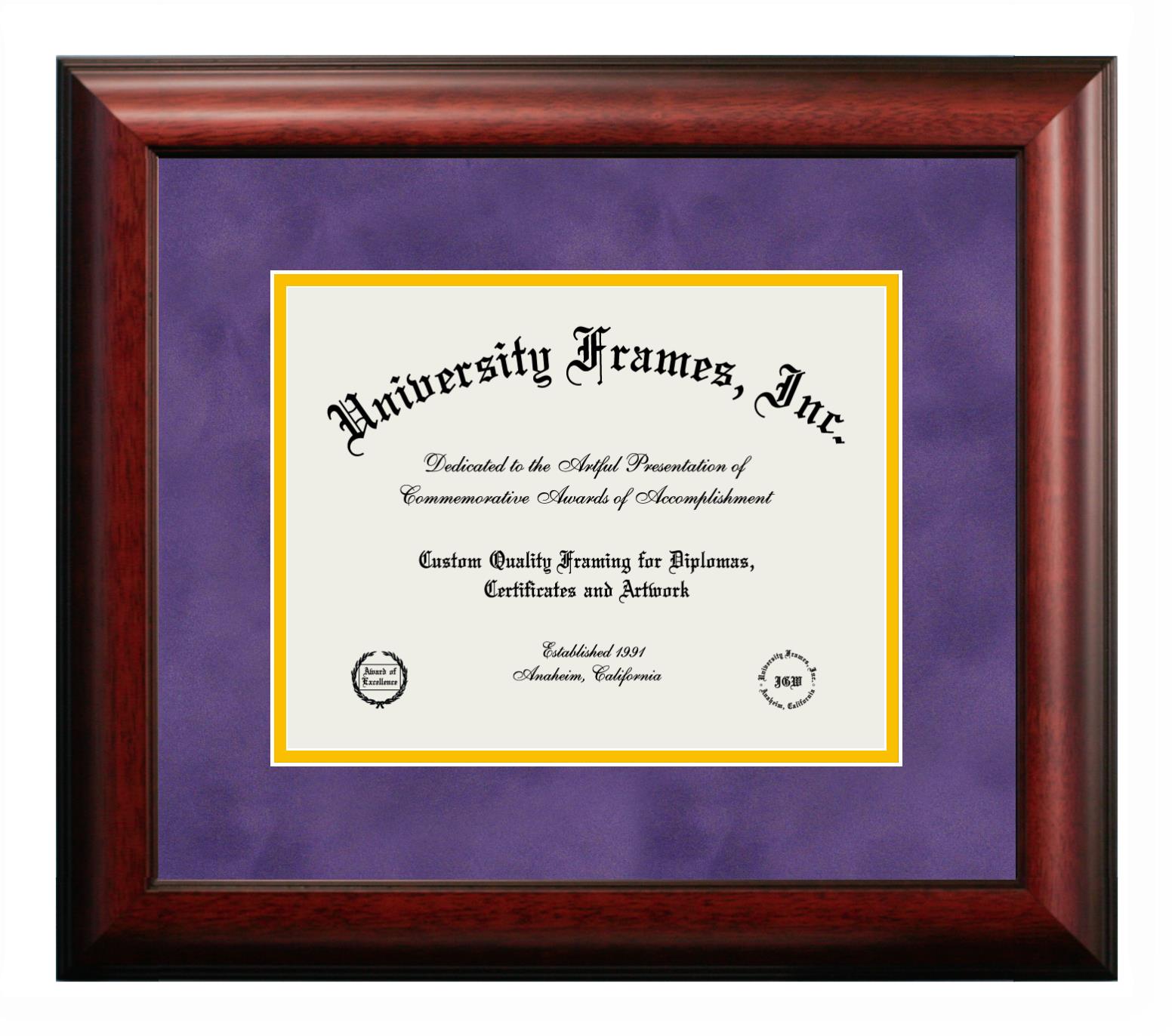 Diploma Frame in Satin Mahogany with Purple Suede & Amber Mats