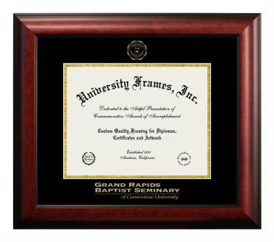 Grand Rapids Baptist Seminary Of Cornerstone University Diploma Frame in Satin Mahogany with Black & Gold Mats for document: 8 1/2"h x 11"w  