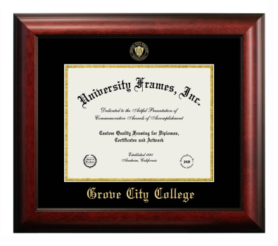 Grove City College Diploma Frame in Satin Mahogany with Black & Gold Mats for document: 8 1/2"h x 11"w  